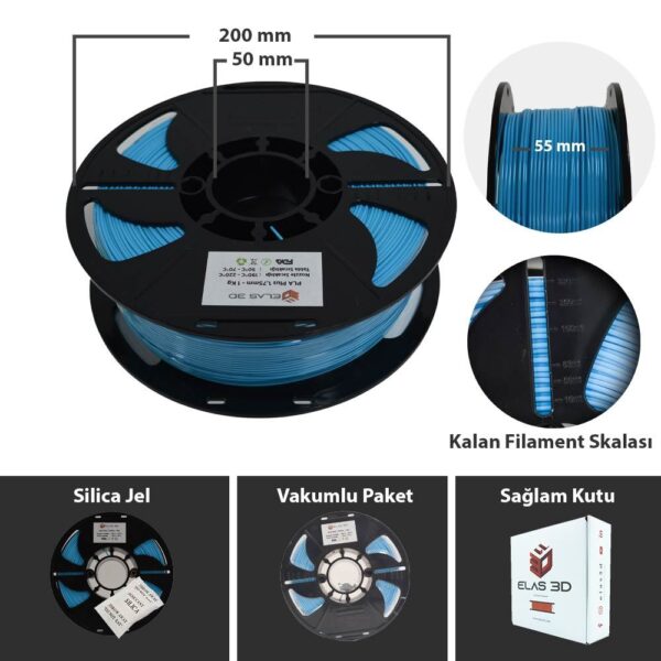 Elas 1.75mm Açık Mavi PLA Plus Filament - Görsel 2