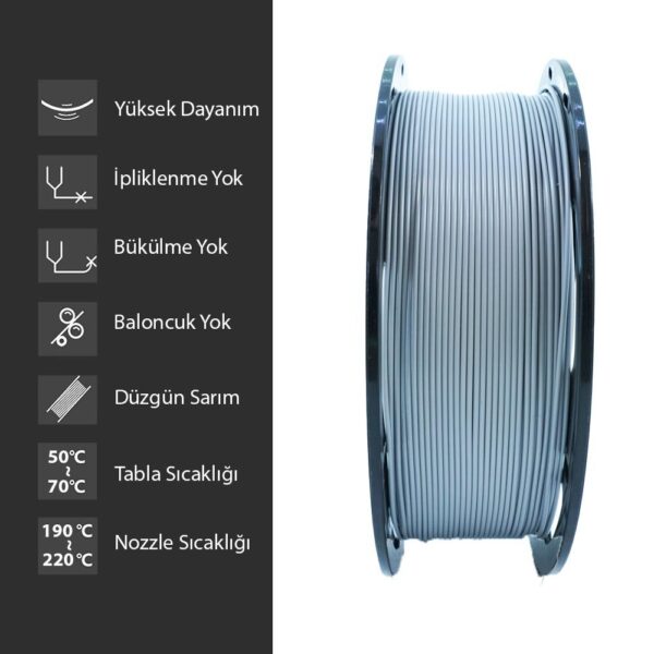 Elas 1.75mm Gri PLA Plus Filament - Görsel 3