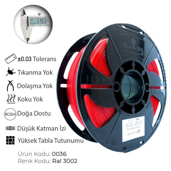 Elas 1.75mm Kırmızı PLA Plus Filament - Görsel 4