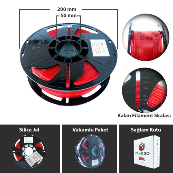 Elas 1.75mm Kırmızı PLA Plus Filament - Görsel 2