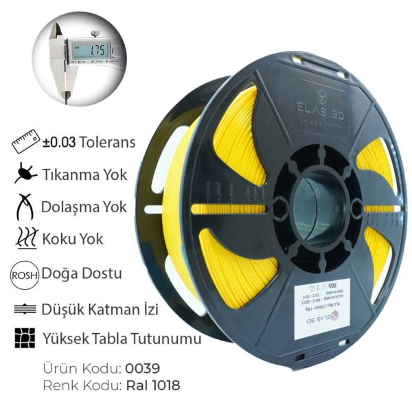 Elas 1.75mm Koyu Sarı PLA Plus Filament - Görsel 4