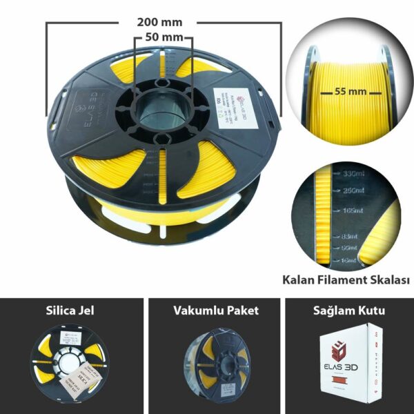 Elas 1.75mm Koyu Sarı PLA Plus Filament - Görsel 2